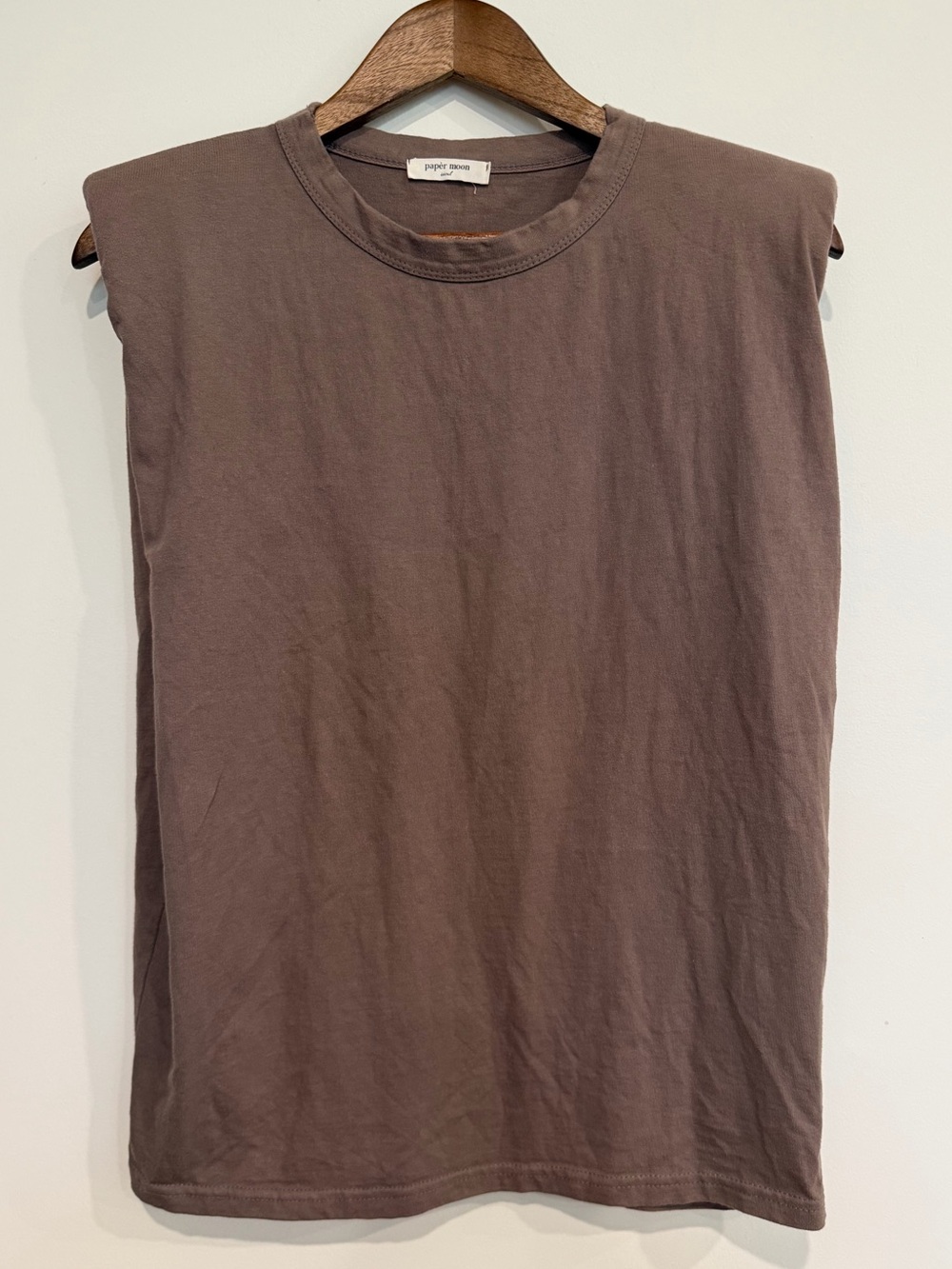 Paper Moon Seoul Brown Padded Shoulder Muscle Tank Top Size Large